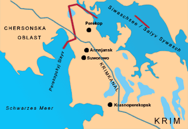Карта расположения Перекопского перешейка в Крыму.