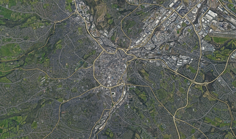 satellite map of a city