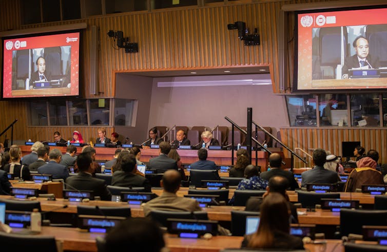 Speakers and the audience at the UN's