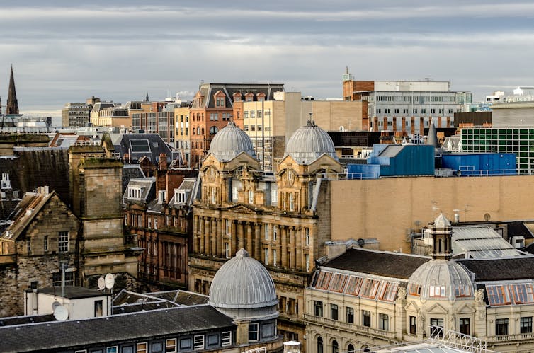 City centre buildings, grey sky