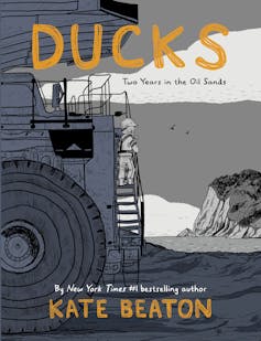 The book jacket for Ducks showing a character descending from a large vehicle via a small ladder.