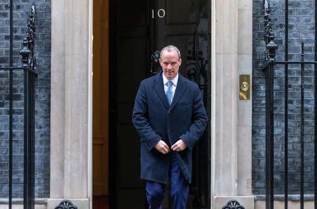 Dominic Raab leaving Downing Street after a cabinet meeting.