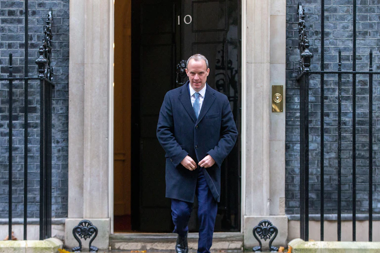Dominic Raab leaving Downing Street after a cabinet meeting.