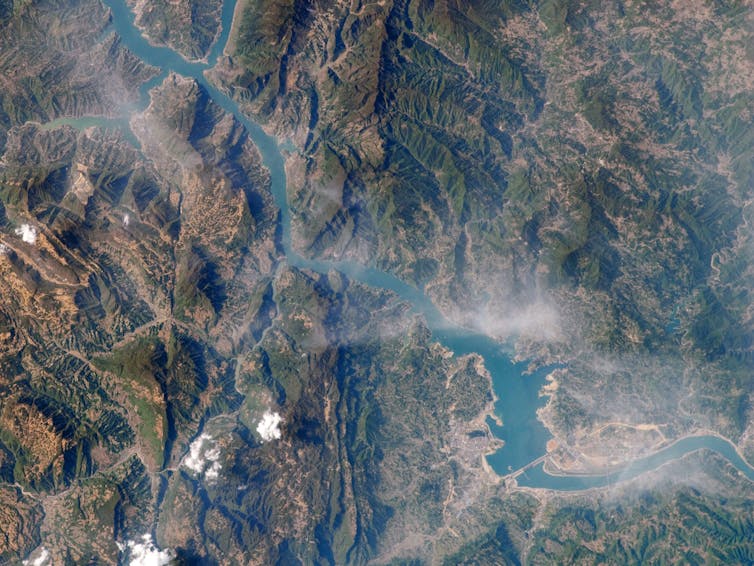 Satellite image of the Three Gorges Dam in 2009.