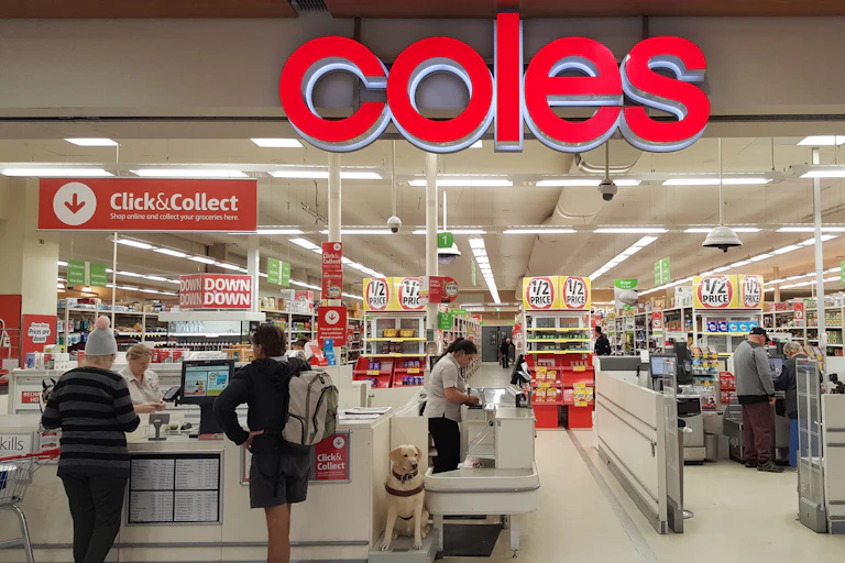 Coles shopfront showing 'Click&Collect' sign