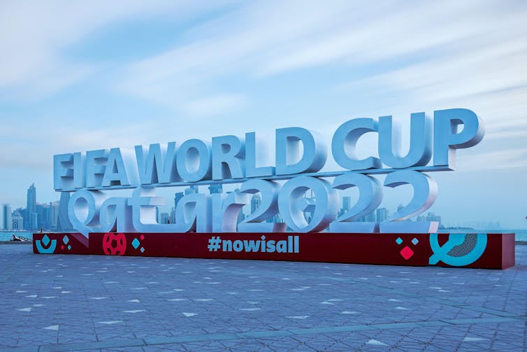 Sculpture saying Fifa world cup Qatar 2022.