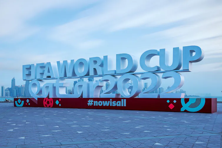 Sculpture saying Fifa world cup Qatar 2022.