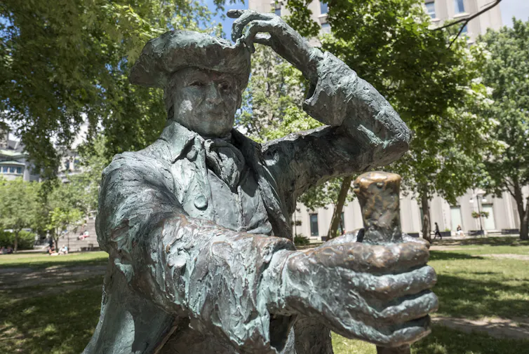 A statue of a man in a park.