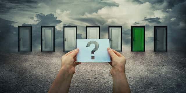 illustration showing a row of doorways