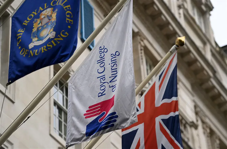 Flags outside the Royal College of Nursing