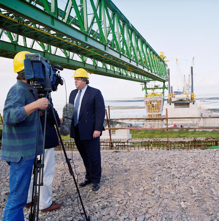 Then transport minister Robert Key in front of the cameras at the opening ceremony for the second Severn River Crossing in 1996.