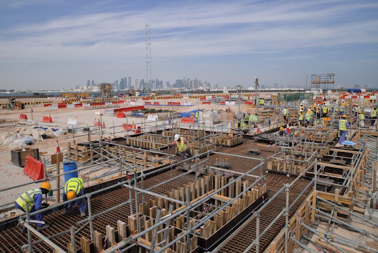 overhead view of a building site in the desert