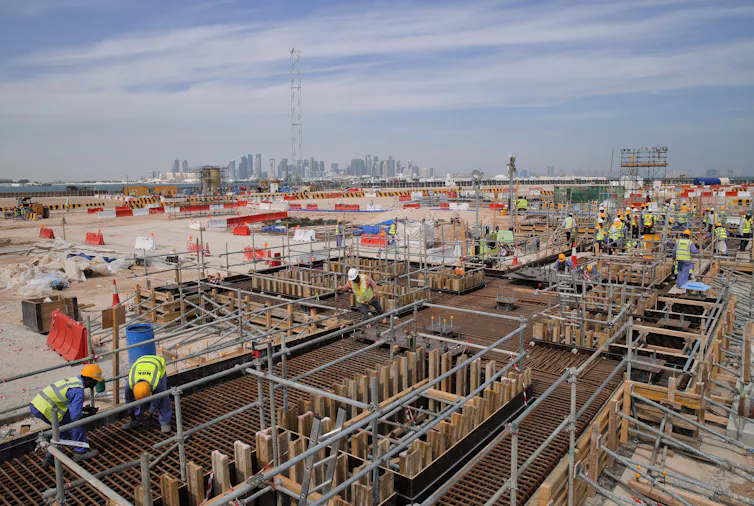overhead view of a building site in the desert