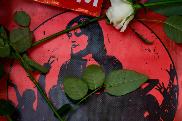 Placard featuring image of Mahsa Amani