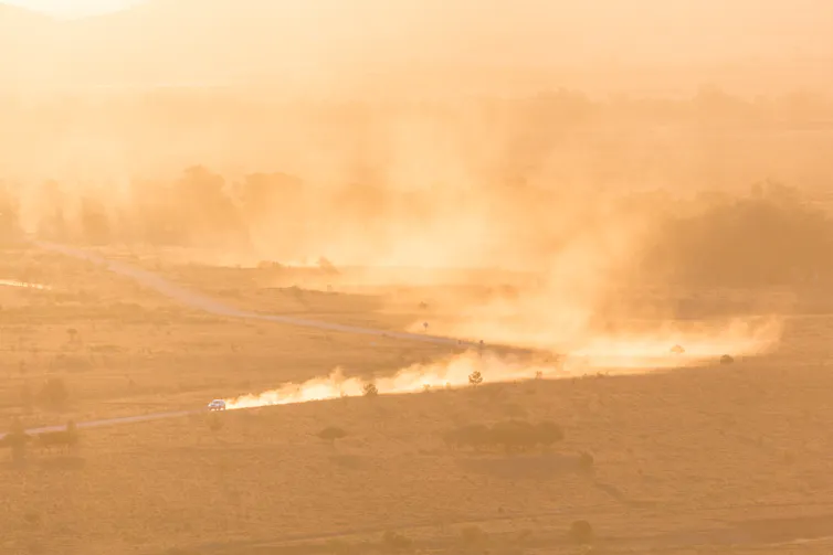 a dust storm envelops South Australia's Flinders Ranges