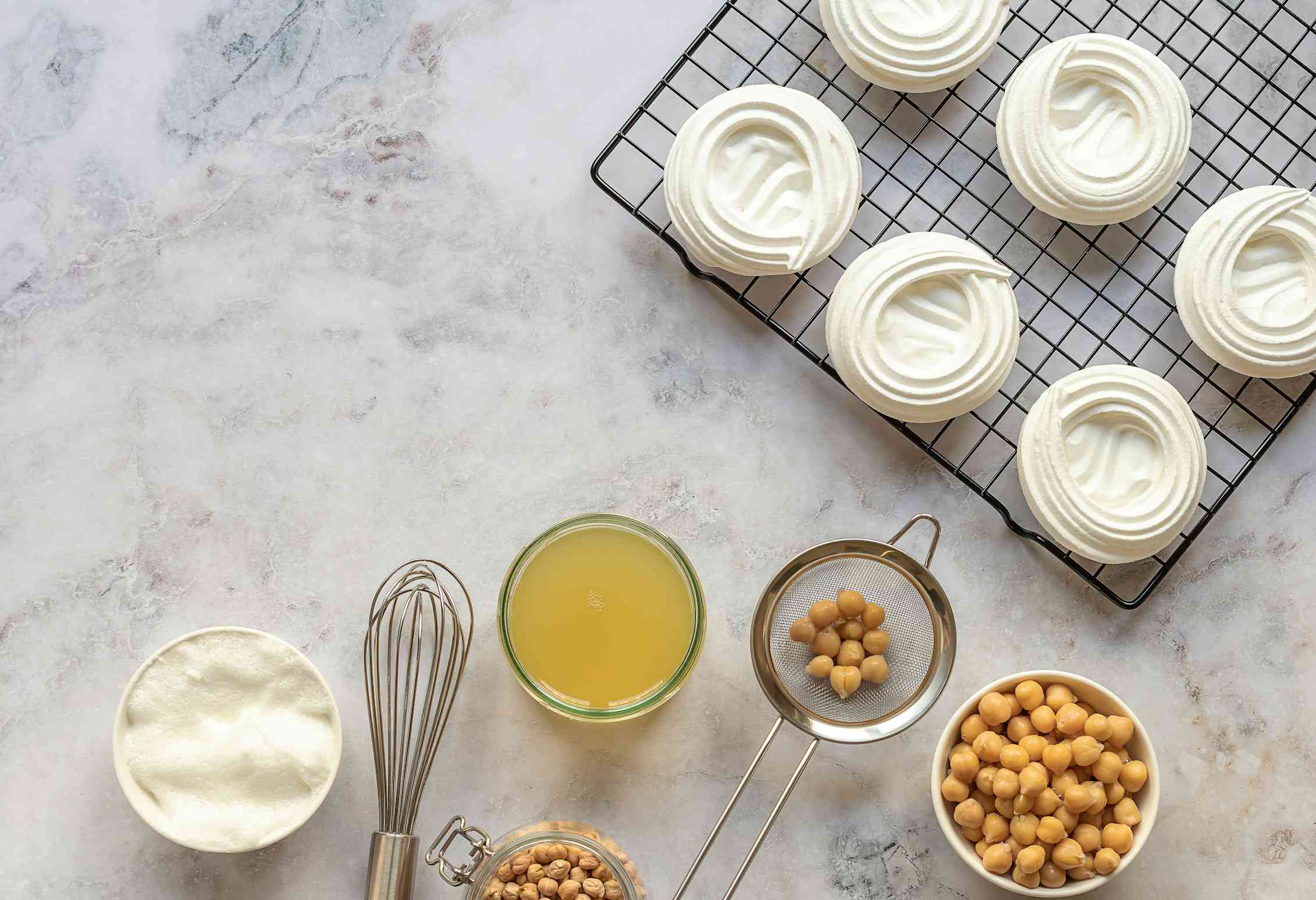 Meringues and chickpeas.