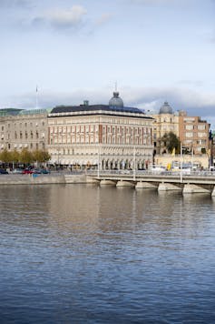 A sea view of Handelsbanken headquarters in Stockholm, Sweden.