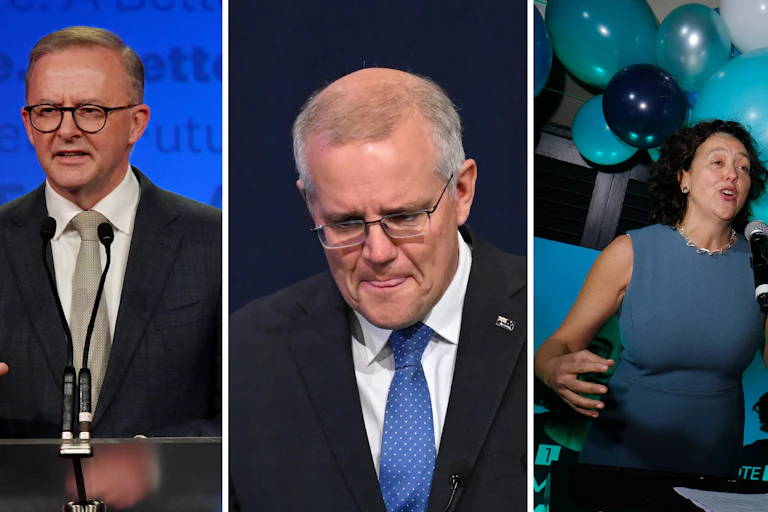 Anthony Albanese, Scott Morrison and teal independent Monique Ryan
