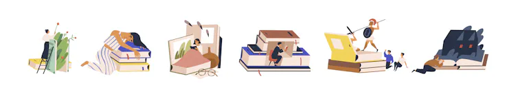 An illustration depicting different types of books