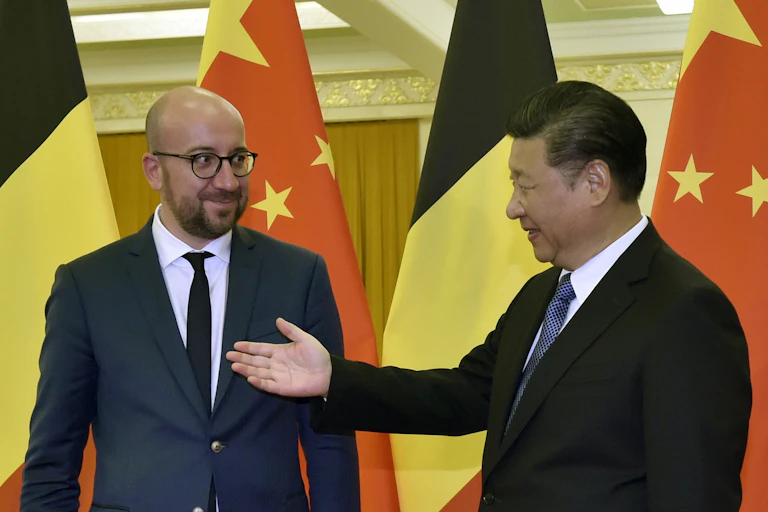 Chinese President Xi Jinping welcomes Belgian prime minister Charles Michel to the Great Hall of the People in Beijing, China, 31 October 2016.