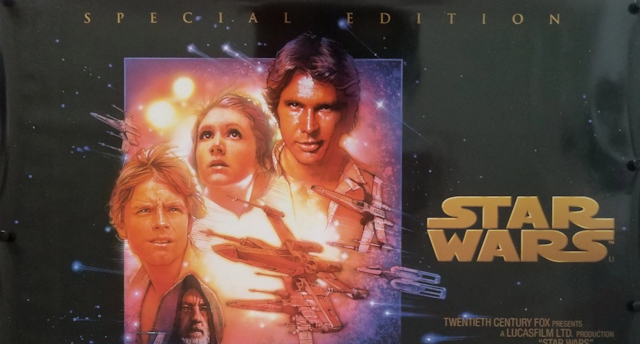The three main characters of Star Wars on a film poster