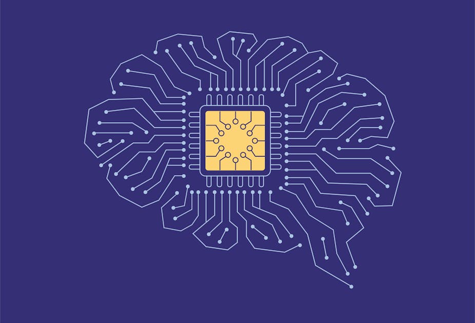Illustration of brain in the form of microchip wires