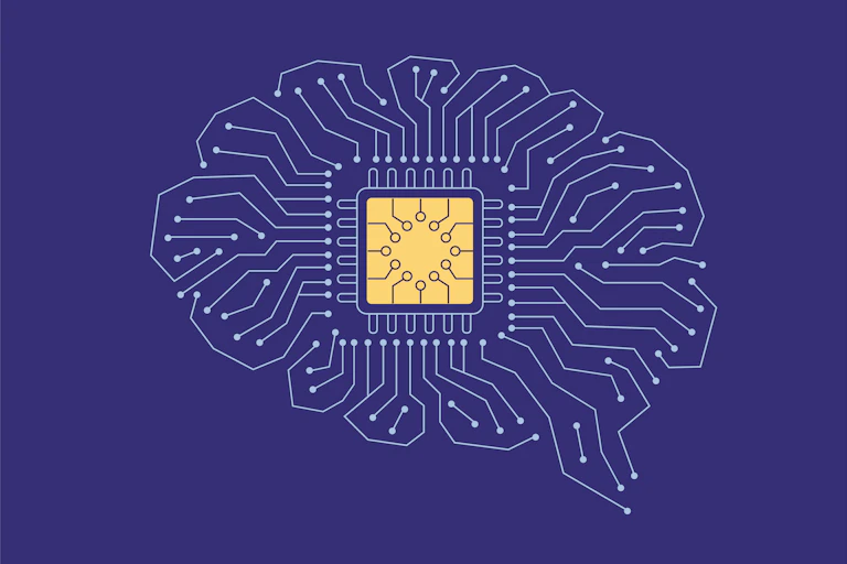 Illustration of brain in the form of microchip wires