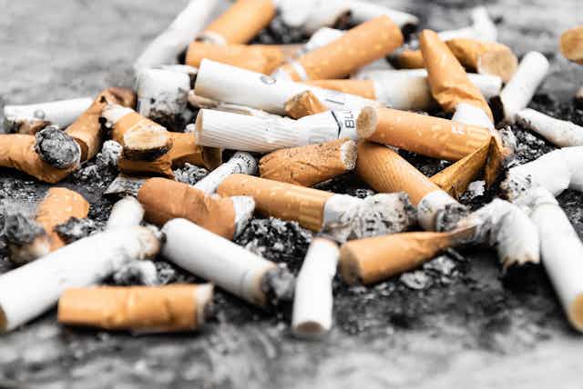 Pile of cigarette butts on ground