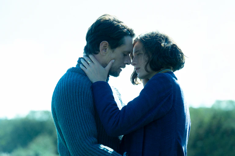 A man and woman in an embrace