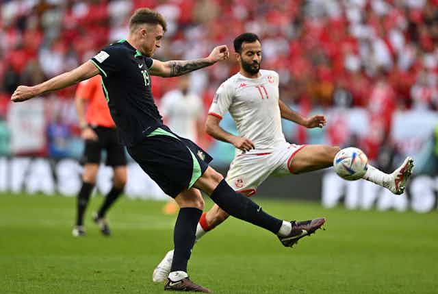 Two players compete at the World Cup