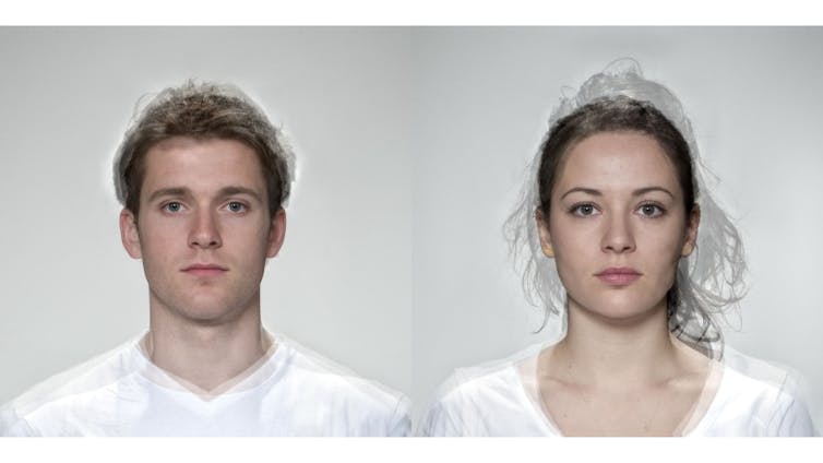 A male face and a female face