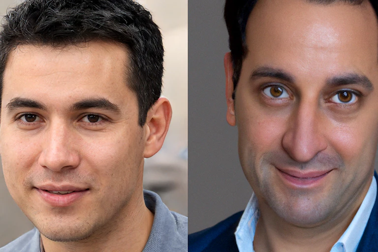 two images of men with light skin and dark hair