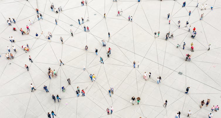 Aerial view of people and the lines connecting them