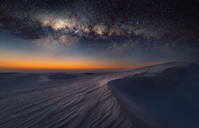 Image of the Milky Way over sand dunes in Cervantes, Australia.