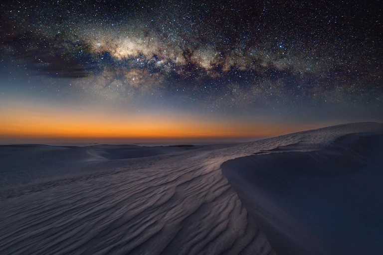Image of the Milky Way over sand dunes in Cervantes, Australia.