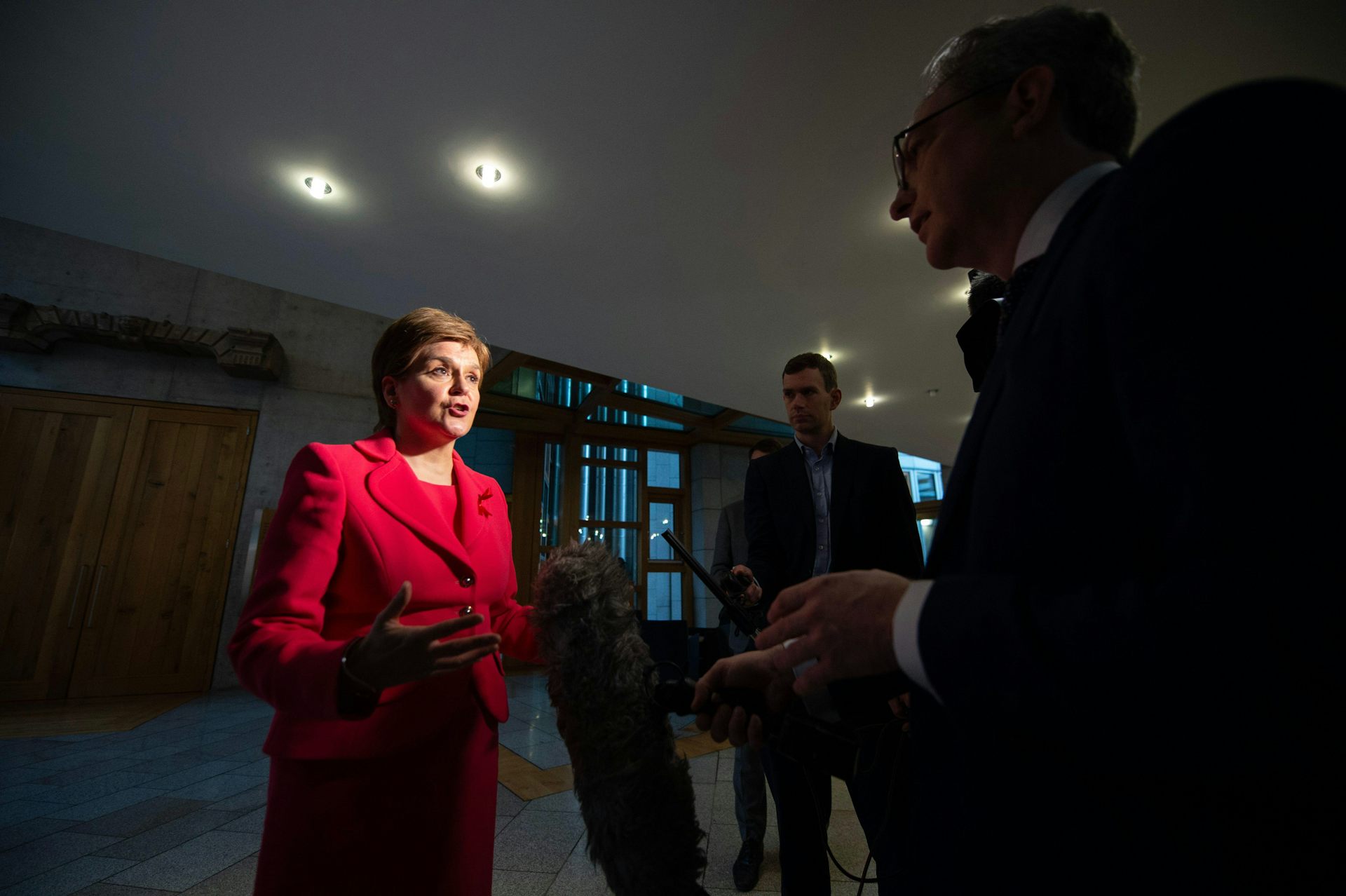 Nicola Sturgeon being interviewed by the media.