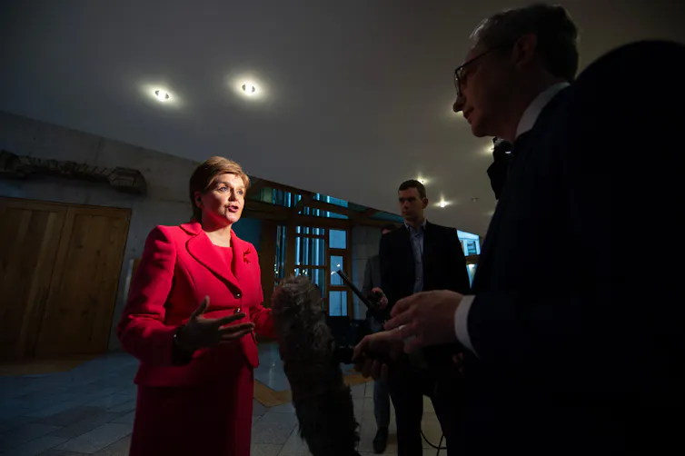 Nicola Sturgeon being interviewed by the media.