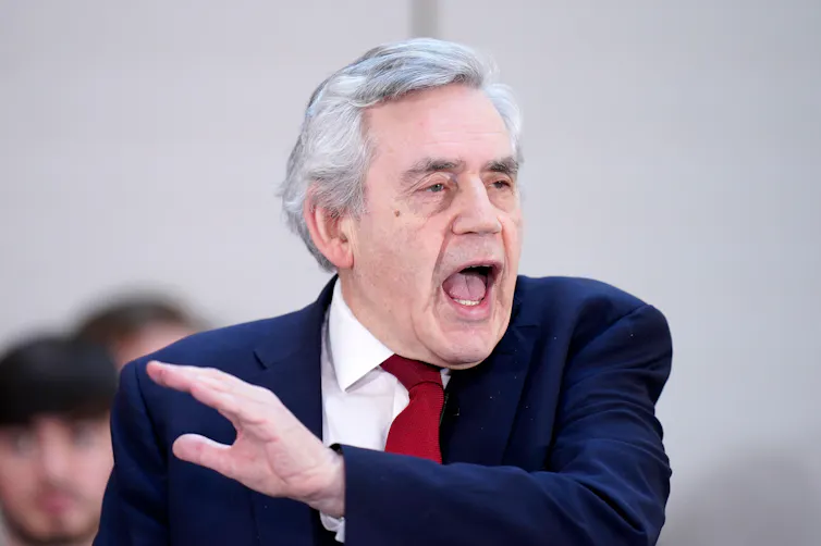 Gordon Brown giving a speech.