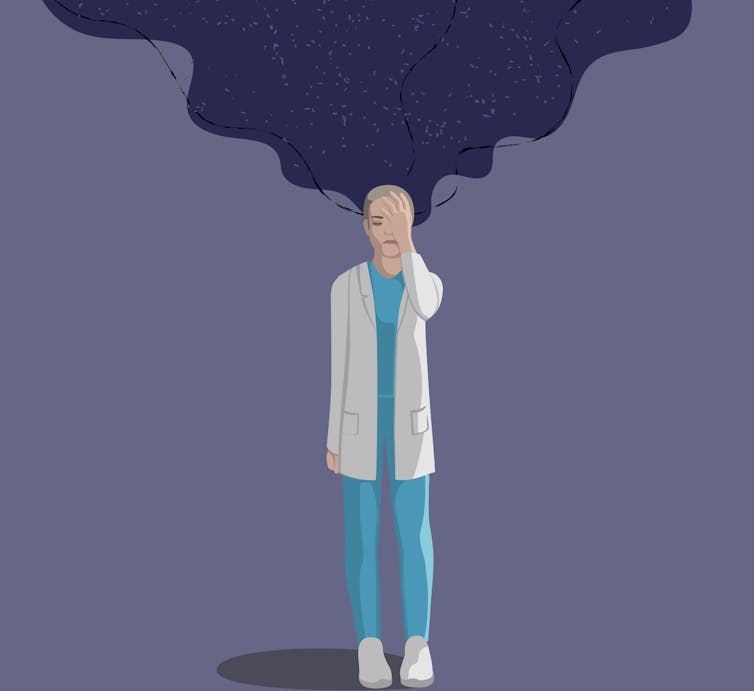 Graphic of a nurse feeling stressed.