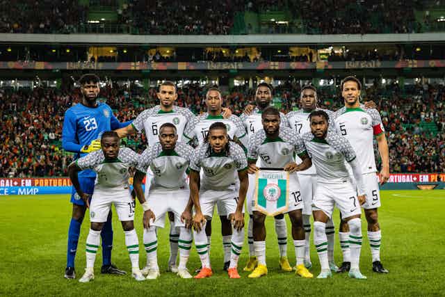 Nigeria starting team poses during the friendly football match between Portugal and Nigeria