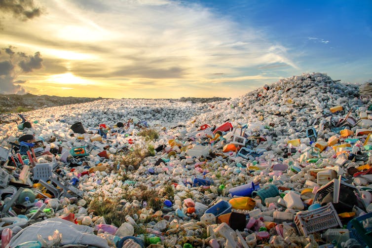 Waste plastic bottles and other types of plastic waste at the Thilafushi waste disposal site