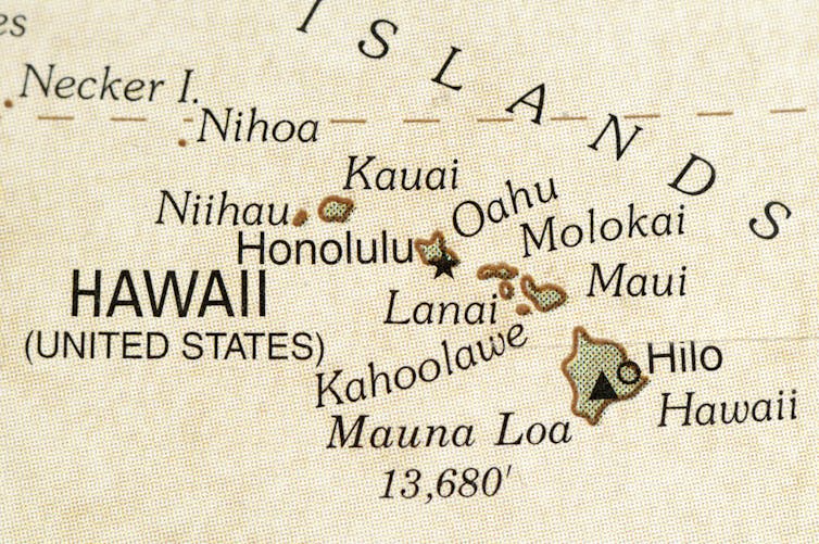 A map of Hawaii showing the location of Mauna Loa.
