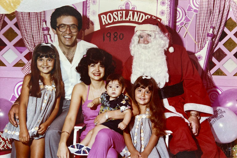 Two parents, three kids, and Santa.