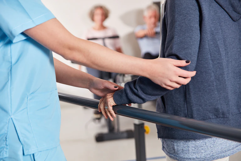 health worker helps guide patient