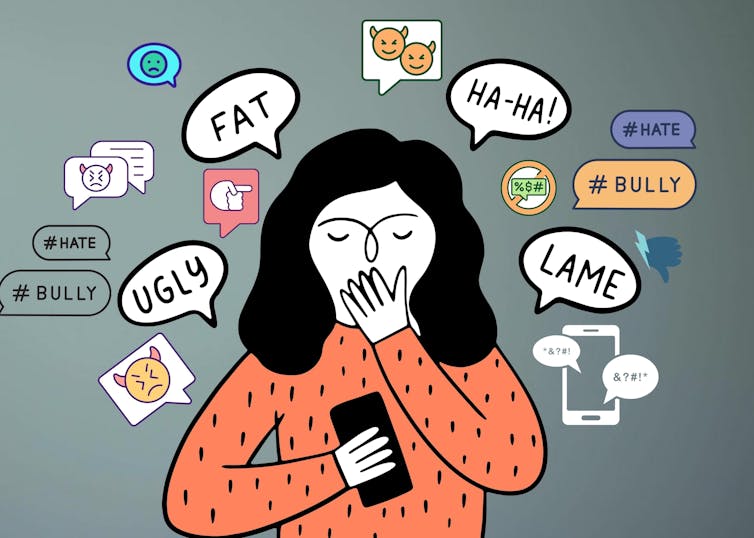 Illustration of girl receiving online abuse