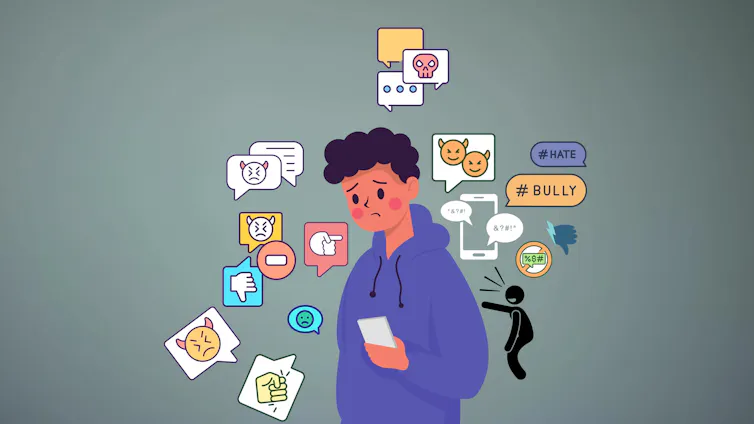 Illustration of boy receiving online abuse