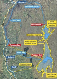 Map of the reservoirs of the Onslow pumped hydro project