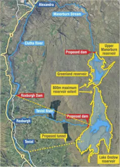 Map of the reservoirs of the Onslow pumped hydro project
