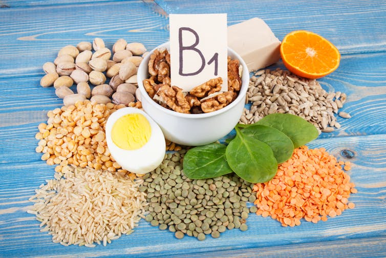 foods including egg, lentils, nuts and a