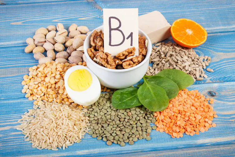 foods including egg, lentils, nuts and a